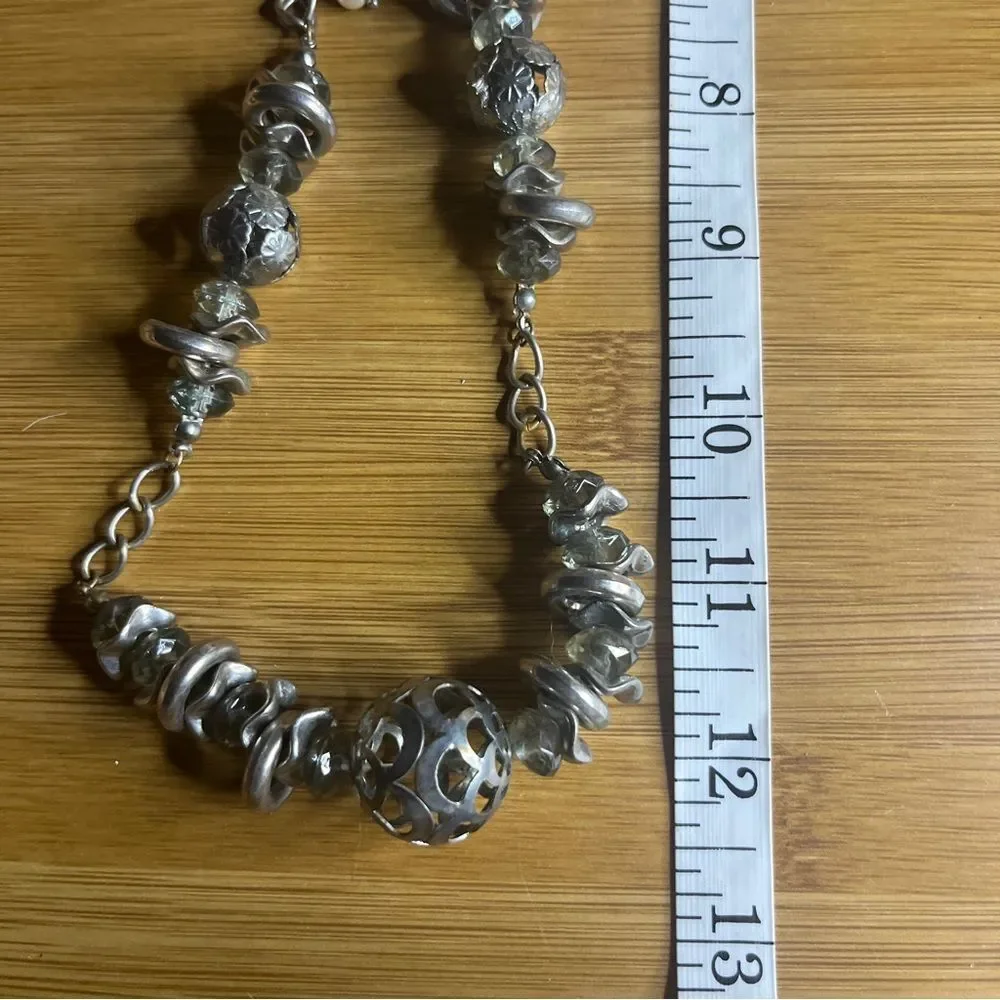 Vintage Silver-Tone Beaded Statement Necklace